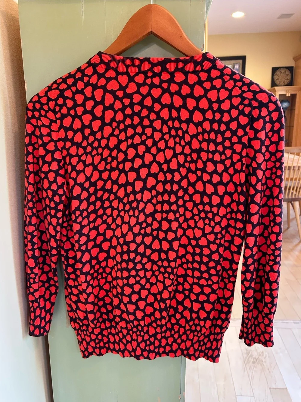 J. Crew Women’s Clare 100% Cotton Hearts Cardigan Red/Black Size Small